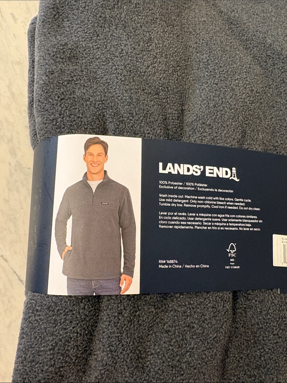 Lands' End Men’s Dark Gray Quarter-Zip Fleece Sweater - Picture 5 of 8